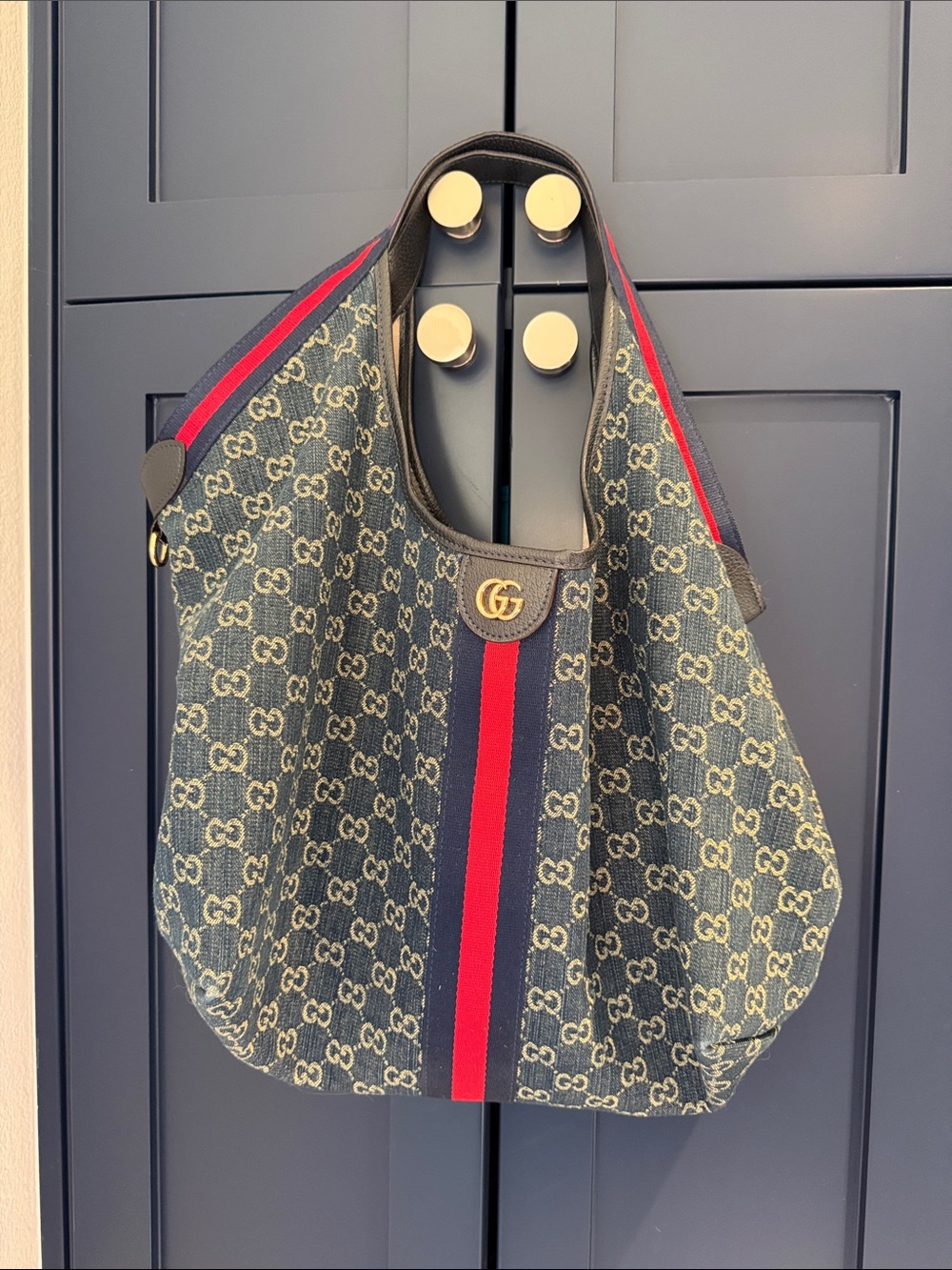 Gucci Blue & Red GG Canvas Shoulder Bag